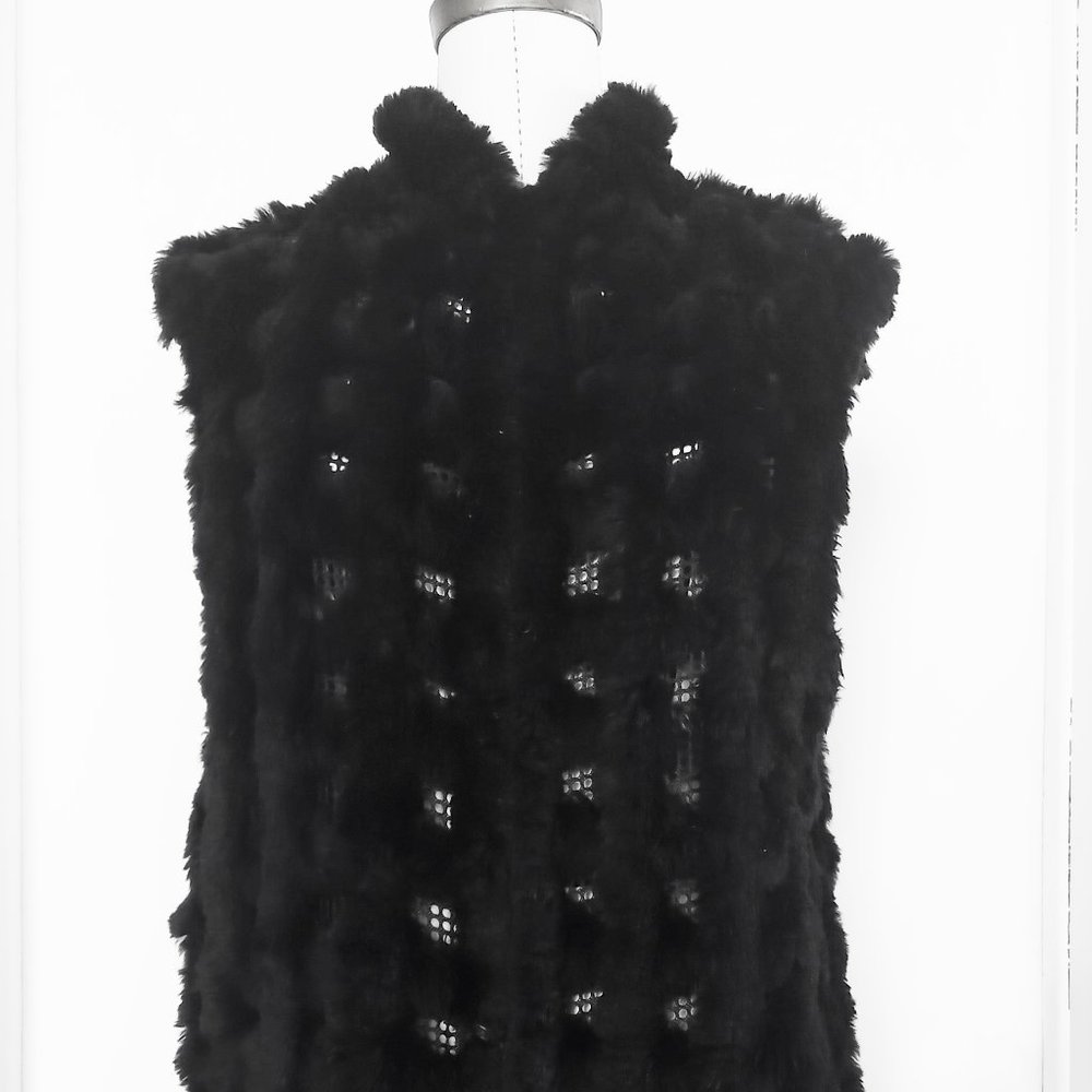 Rabbit fur woven knit vest